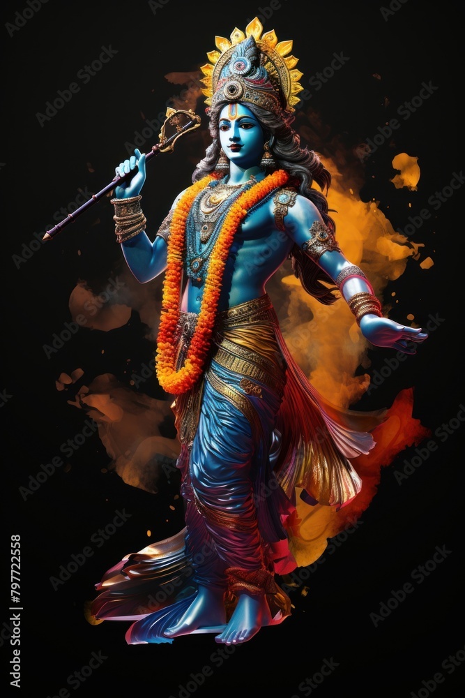 Hinduism indian god Krishna adult face art.