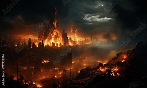 Massive City Inferno at Night