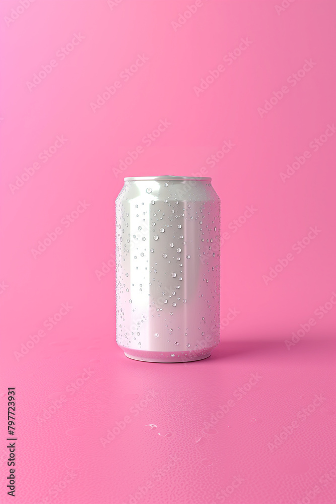 A can of soda is sitting on a pink background A can of soda is sitting on a pink background
