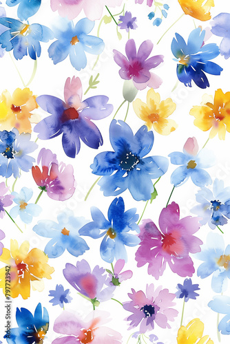 Watercolor spring flowers background.