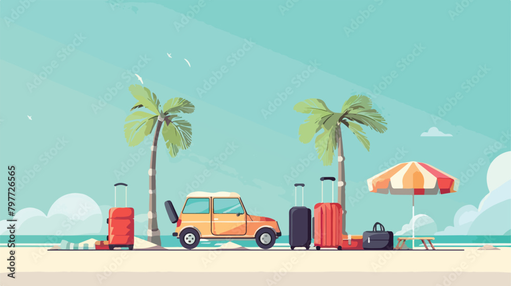 Car suitcase bags and other luggage palm trees 