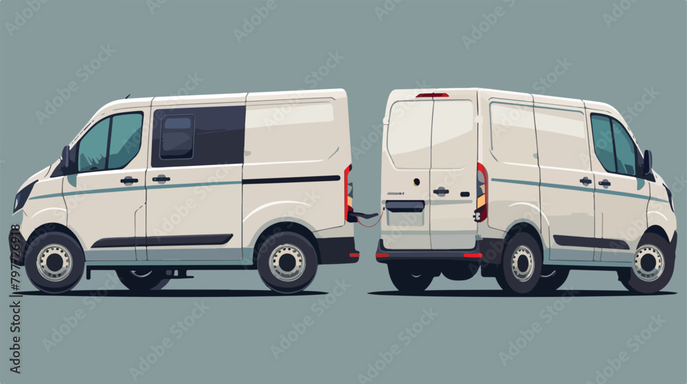Cargo compact van with open tailgate. Side view and b