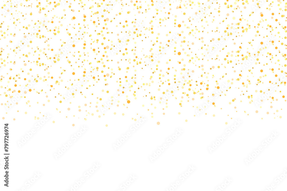 golden glitter polka dots dust particles confetti falling on transparent background. Gold magic shining gold dust. Luxury decoration design elements