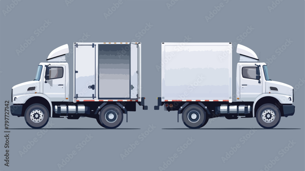 Cargo truck two angle set. Truck with open cargo door