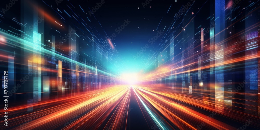 High-Speed Light Trails In Virtual Reality Data Space. Futuristic Cyber Network With Light Streams. Generative AI High-Speed Light Trails In Virtual Reality Data Space. Futuristic Cyber Network With Light Streams. Generative AI