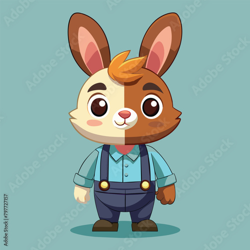 Chibi-style Rabbit Farmer Half-Side View Full-Length photo