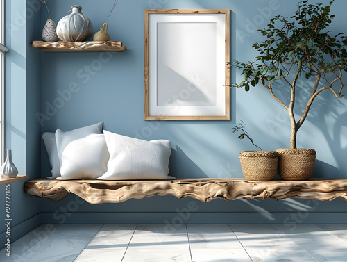 Tranquility in Hues: White Frame Mockup Surrounded by Soft Coastal Tones photo