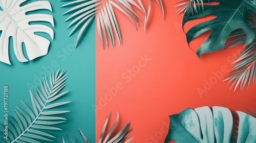 Wallpaper Mural Stylish Summer Sale Banner with Tropical Palm Leaves on Colorful Background Torontodigital.ca