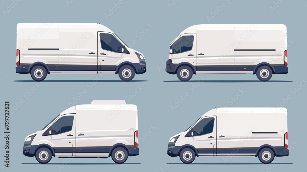 Cargo van set. Side view and front view. Vector flat