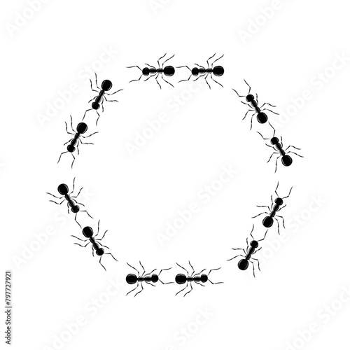 Ants road of hexagon shape stop view design vector illustration isolated on white background. Trail line curve of ants bug in row. Pest control or insect searching illustration