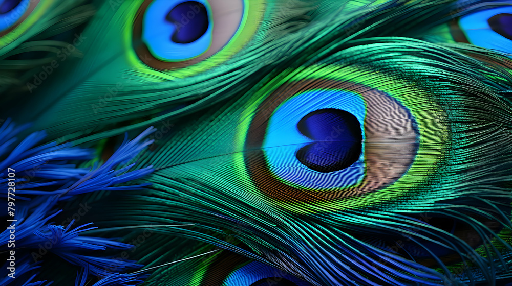 Fototapeta premium Close Up Of Stunning Exotic Peacock Feathers Background