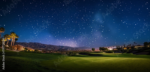 Twinkling stars dotting the night sky, illuminating the serene golfing landscape. © Sidra