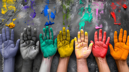 Un spectre de mains colorées représentant l'évolution du respect, de la tolérance et de la diversité photo