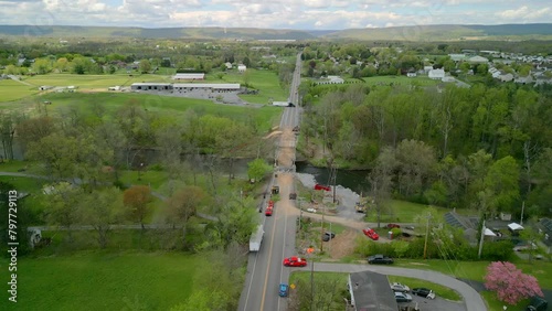 Aerial drone view of bridge construction. photo