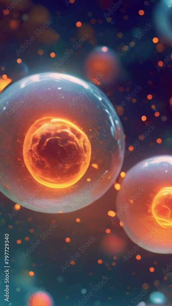 Vertical 3D Animation of Cell division under a microscope. Dividing and ...