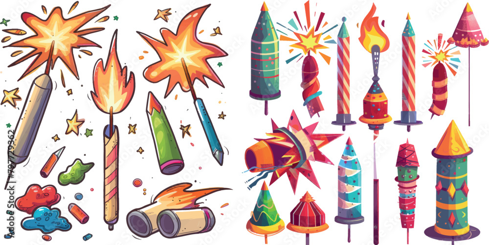 Cartoon petards. Feast firecracker and firework Cartoon petards. Feast firecracker and firework