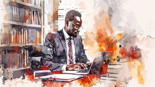 Afro Amerikaner Business Mann Afrikaner Büro Arbeit Laptop Arbeitsplatz photo
