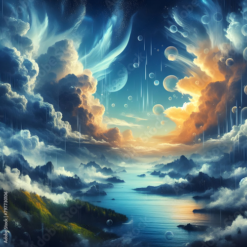 Dreamy Islands Fantasy Wallpaper in Colourful Sky.