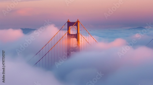 AI-generated illustration of the Golden Gate Bridge hidden in the clouds photo