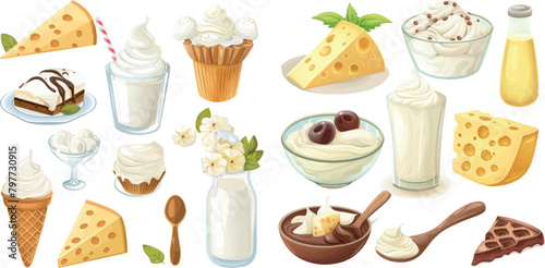 Dairy products, milk, cheese yoghurt and ice cream