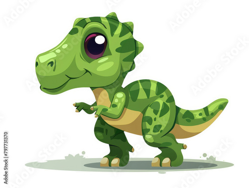 vector cartoon of a cute green trex dinosaur  full body  white background
