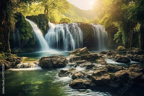 Natural waterfall landscape outdoors nature forest.