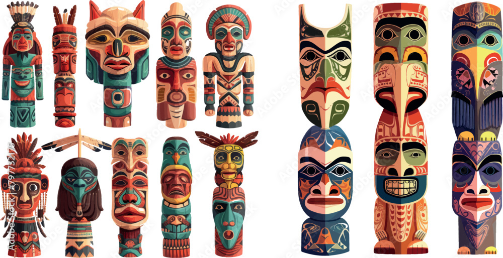 American indians ancient totems vector illustration American indians ancient totems vector illustration