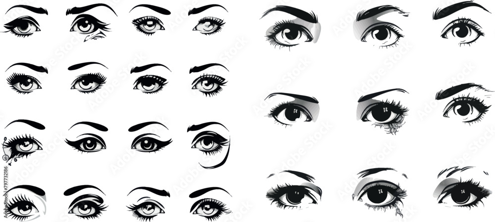 Fototapeta premium Beautiful black eyes icons collection