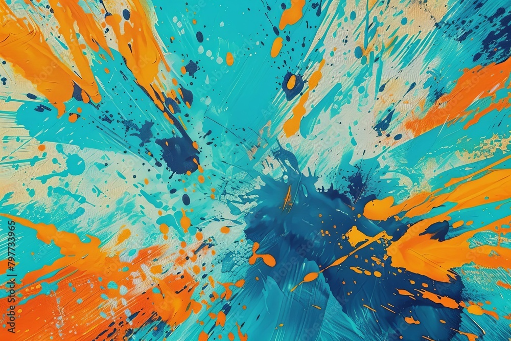 Turquoise Blue Orange Funk: Retro Dance Event Abstract Art Splash