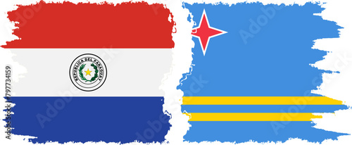 Aruba and Paraguay grunge flags connection vector