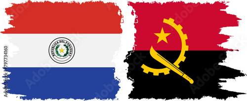 Angola and Paraguay grunge flags connection vector