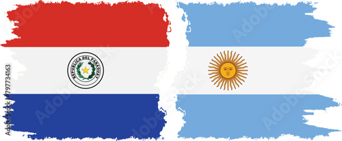 Argentina and Paraguay grunge flags connection vector