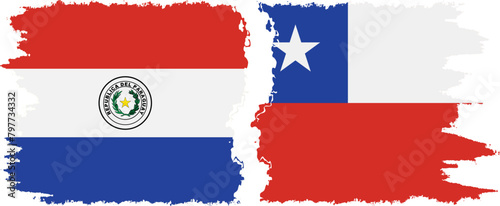 Chile and Paraguay grunge flags connection vector