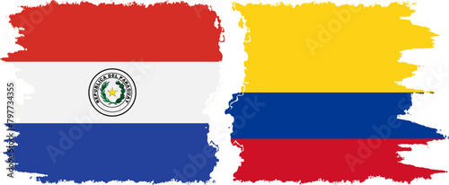 Colombia and Paraguay grunge flags connection vector
