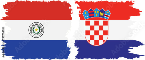 Croatia and Paraguay grunge flags connection vector