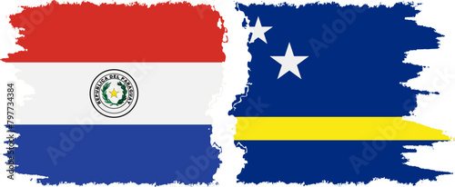 Curacao and Paraguay grunge flags connection vector