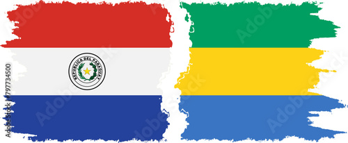Gabon and Paraguay grunge flags connection vector