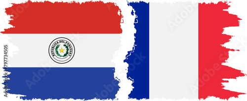 France and Paraguay grunge flags connection vector