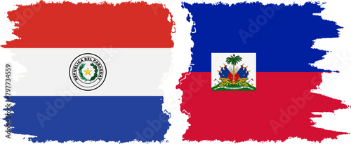 Haiti and Paraguay grunge flags connection vector