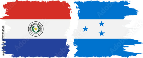 Honduras and Paraguay grunge flags connection vector