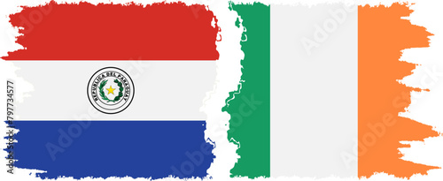 Ireland and Paraguay grunge flags connection vector