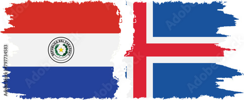 Iceland and Paraguay grunge flags connection vector