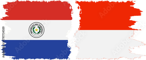 Indonesia and Paraguay grunge flags connection vector