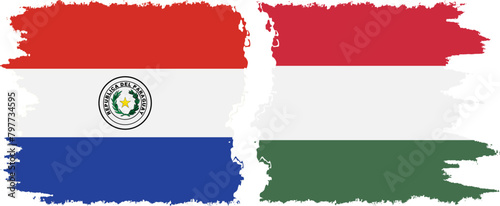 Hungary and Paraguay grunge flags connection vector