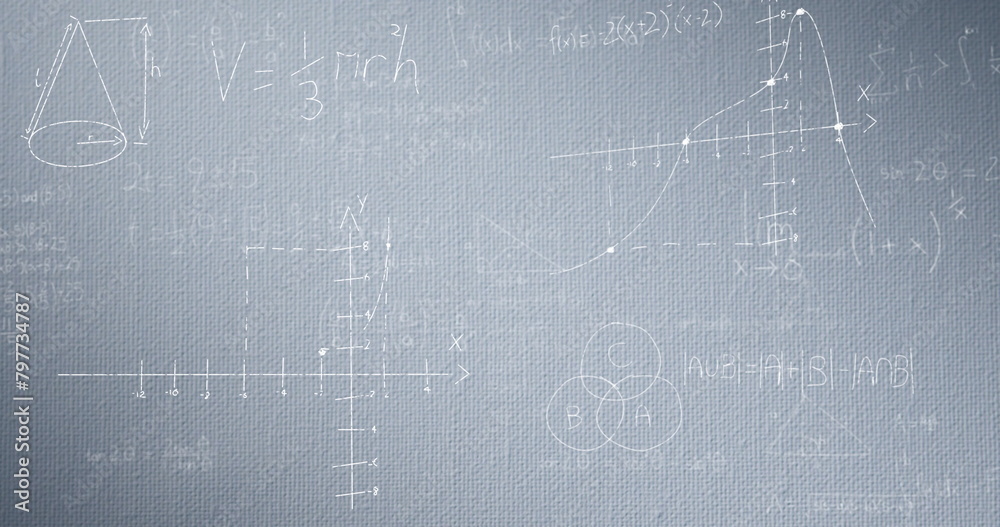 Obraz premium Image of mathematical data processing over grey background