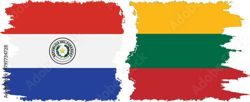 Lithuania and Paraguay grunge flags connection vector