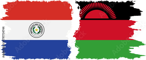 Malawi and Paraguay grunge flags connection vector