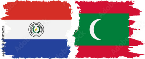 Maldives and Paraguay grunge flags connection vector