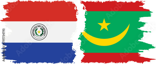 Mauritania and Paraguay grunge flags connection vector