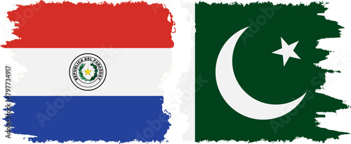 Pakistan and Paraguay grunge flags connection vector